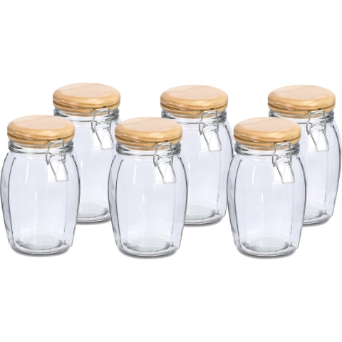 Voorraadpotten/bewaarpotten - 6x - 1.2L - glas - met beugelsluiting - D12 x H19 cm -