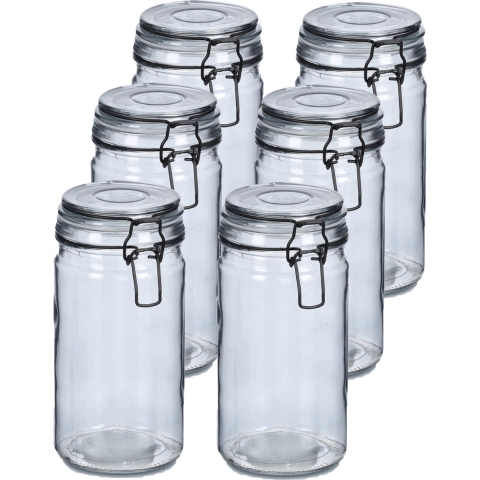 Voorraadpotten/bewaarpotten - 10x - 750 ml - grijs - glas - beugelsluiting - D10 x H15 cm -