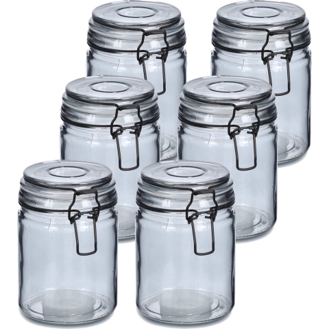 Voorraadpotten/bewaarpotten - 10x - 250 ml - grijs - glas - beugelsluiting - D8 x H10 cm -