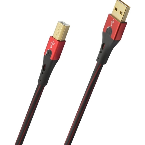 Oehlbach USB Evolution B USB 2.0 [1x USB-A 2.0 stekker - 1x USB-B 2.0 stekker] 7.50 m Rood/zwart Vergulde steekcontacten