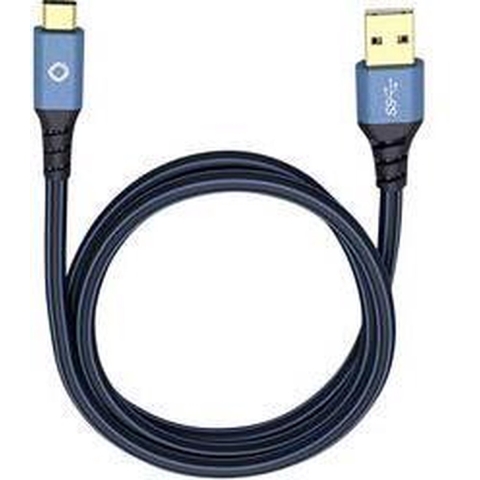 Oehlbach USB Plus C3 USB 3.2 Gen 1 (USB 3.0) [1x USB 3.2 Gen 1 stekker A (USB 3.0) - 1x USB-C stekker] 3.00 m Blauw Vergulde steekcontacten