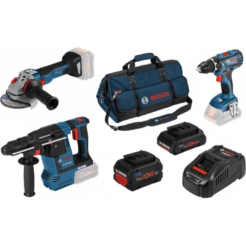 Bosch Blauw 3 Toolkit | combiset 18V | GSR 18 V-28 + GWS 18 V-10 + GBH 18 V-26 | 4.0Ah + 8.0Ah | in tas - 0615990M3C
