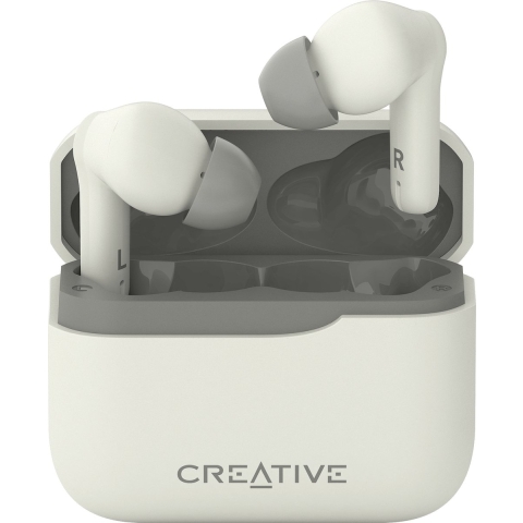 Creative In Ear oordopjes Bluetooth Wit Bestand tegen zweet, Waterbestendig, Indicator voor batterijstatus, Incl. oplaad- en dockingstation