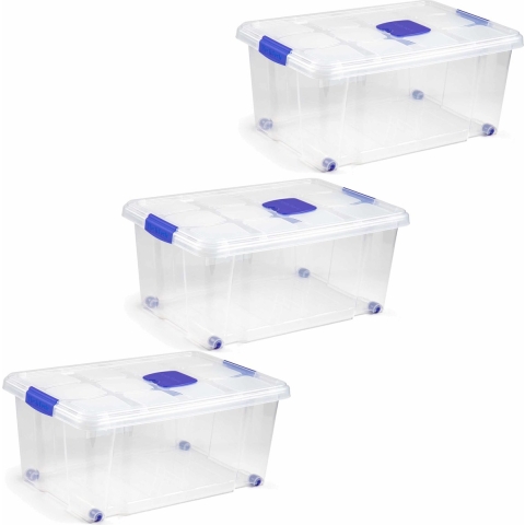 4x Opslagbakken/organizers met deksel 36 liter 59 cm transparant -