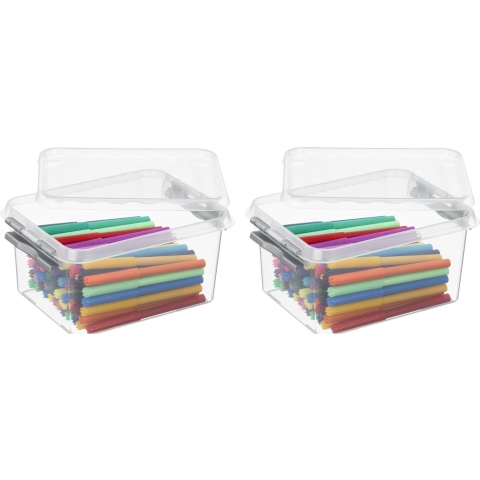 Set van 12x stuks opbergboxen/opbergdozen 2 liter kunststof transparant/metallic zilver -