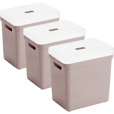 Set van 3x opbergboxen/opbergmanden roze van 25 liter kunststof met transparante deksel -
