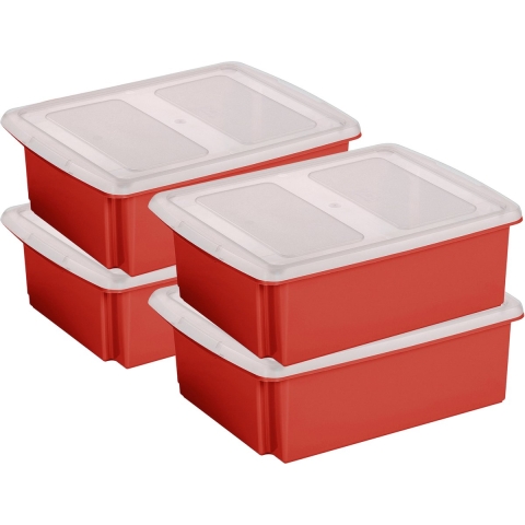 Sunware set van 4x opslagboxen kunststof 17 liter rood 45 x 36 x 14 cm met deksel -