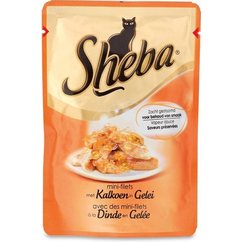 56 x 85 g Megapack Sheba varianten Maaltijdzakjes delicatesse in gelei met kalkoen nat kattenvoer