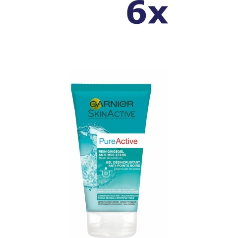 6x Garnier PureActive Reinigingsgel Anti-Mee-Eters 150 ml