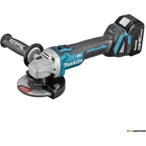Makita DGA506RTJ 18v Haakse slijper 125mm 5,0Ah accu (2 st), snellader, Mbox, met vastzetschakelaar