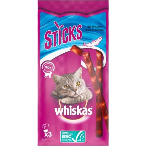 28x Whiskas Sticks Kattensnack Zalm 18 gr