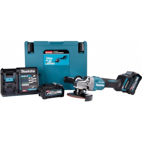 Makita GA005GM201 40V Max Haakse slijper 125 mm 4,0 Ah accu (2 st), lader, Mbox - GA005GM201