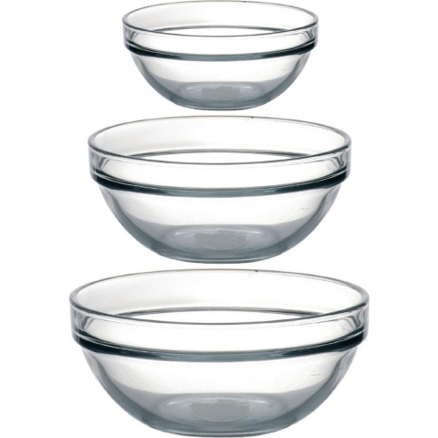 Glazen keuken schaaltjes set 14 stuks in 3 formaten 23-17-10 cm -
