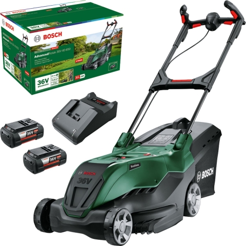 Bosch Groen Accu Grasmaaier AdvancedRotak 36V-40-650 | 2x 4,0 Ah accu&apos;s + AL 36V-20 lader en opvouwbare opvangbak - 06008B9F02