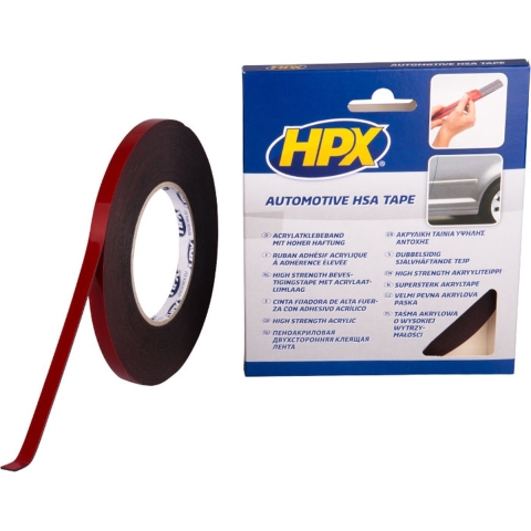 HPX Dubbelzijdige HSA bevestigingstape | Antraciet | 9mm x 10m - HSA003 | 10 stuks HSA003