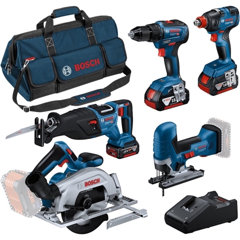 Bosch Blauw | Combopack | 5 machines | 18V | 3 x 4.0Ah + sbellader | In tas - 0615A5003D