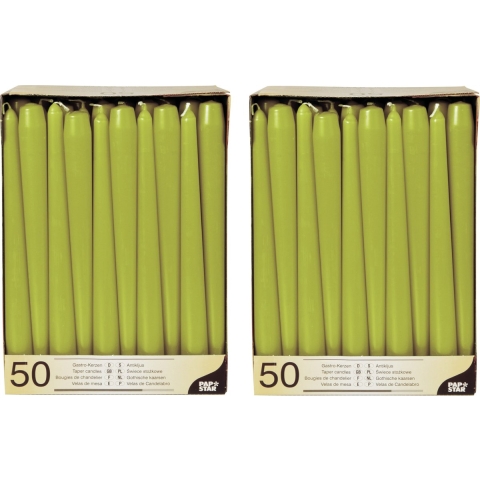 100x stuks dinerkaarsen olijf groen 25 cm -