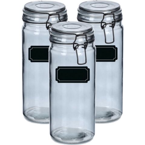 Weckpotten/inmaakpotten - 6x - 1L - glas - met beugelsluiting - incl. etiketten -