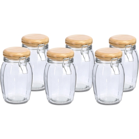 Weckpotten/inmaakpotten - 6x - 1.2L - glas - met beugelsluiting - D12 x H19 cm -