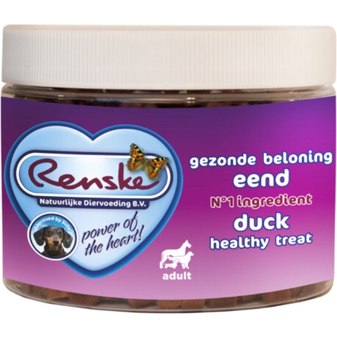 6x Renske Gezonde Beloning Mini Hartjes Hond Eend 300 gr