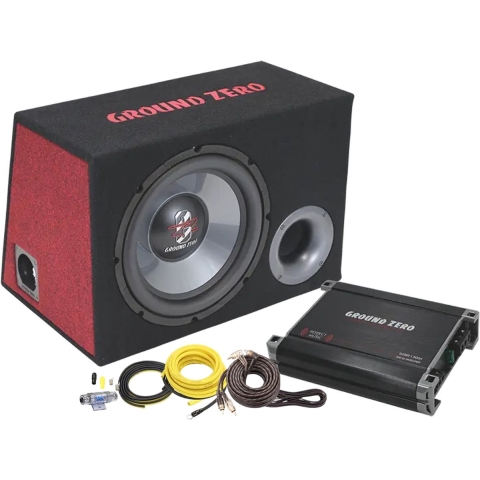 Ground Zero GZ BASS KIT 12.300 - Autosubwoofer - 12" Basreflex Subwoofer-behuizing - Complete Set met Versterker & Kabelset
