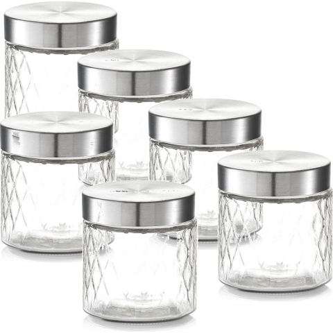 10x Glazen voorraadpotten/bewaarpotten 750 ml geruit 11 x 12 cm -
