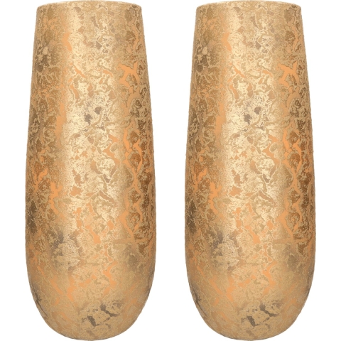Set van 2x stuks plantenpotten/bloemenvazen van keramiek in het flakes goud print 55 x 21 cm -