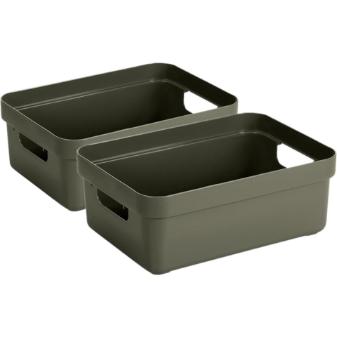10x stuks donkergroene opbergboxen/opbergmanden 9 liter kunststof -