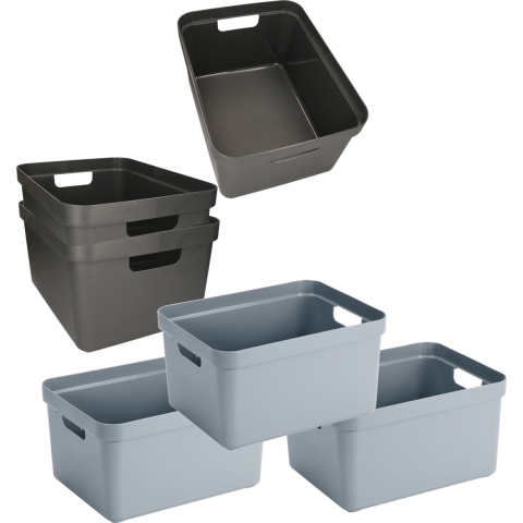 Set van 6x stuks donkergrijs/blauwgrijze opbergboxen/opbergmanden van 45 x 35 x 24 cm -
