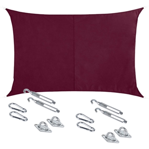 Schaduwdoek/zonnescherm Curacao rechthoekig bordeaux rood 3 x 4 meter met ophanghaken -