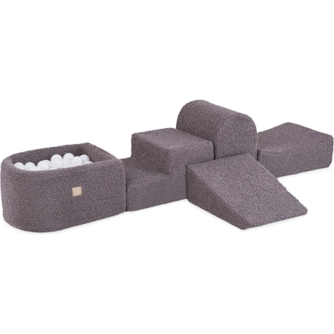 Hindernisbaan met Ballenbak | Grijs Fluffy Boucle