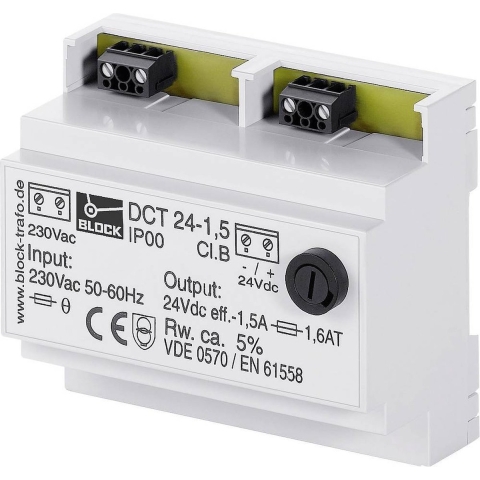 Block DCT 24-2,5 Niet-gestabiliseerde gelijkstroomvoorziening 24 V/DC 2.5 A 60 W Aantal uitgangen: 1 x Inhoud: 1 stuk(s)