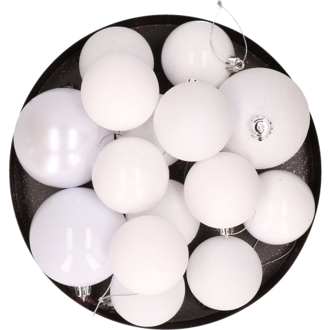 Kerstversiering set kerstballen wit 6 - 8 - 10 cm - pakket van 62x stuks -