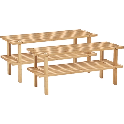 Set van 2x stuks bamboe houten schoenenrek/schoenenstandaard 2-laags 70 x 26 x 30 cm -