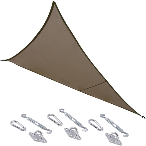 Schaduwdoek/zonnescherm Curacao driehoek taupe 4 x 4 x 4 meter met ophanghaken -