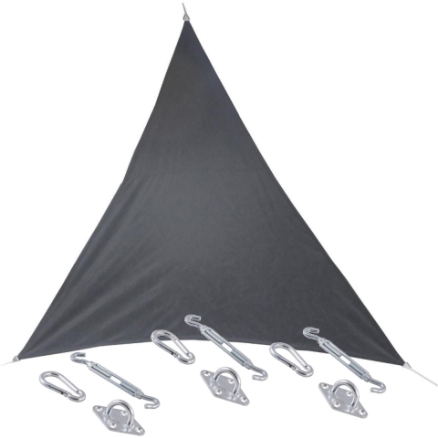 Premium kwaliteit schaduwdoek/zonnescherm Shae driehoek grijs 3 x 3 x 3 meter met ophanghaken -