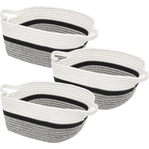 4x Stuks decoratie opbergmand met hengsels 14 liter grijs/zwart/wit 31 x 31 x 15 cm van polyester -