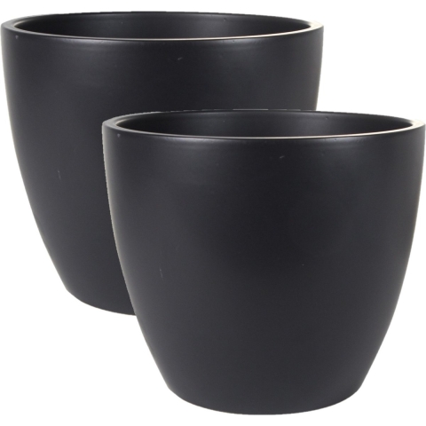 2x stuks plantenpot/bloempot in een strakke Scandinavische look zwart Dia 33 cm en Hoogte 28 cm -