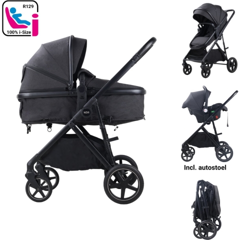 Kinderwagen Novi Baby® Jaxx 3-in-1 Black Melange met Autostoel