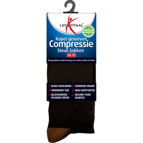 6x Lucovitaal Compressie Steun Sokken Zwart maat 36-41 1 paar