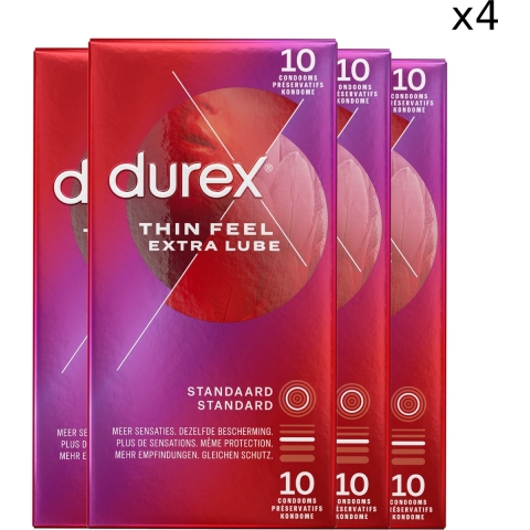 4x Durex Condooms Thin Feel met Extra Glijmiddel 10 stuks