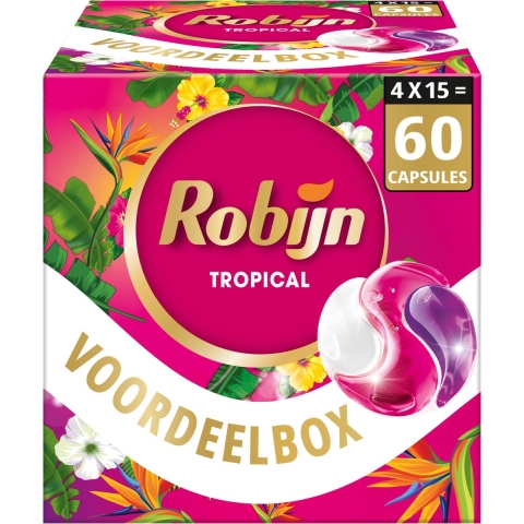 4x Robijn Wascapsules 3-in-1 Tropical 15 stuks