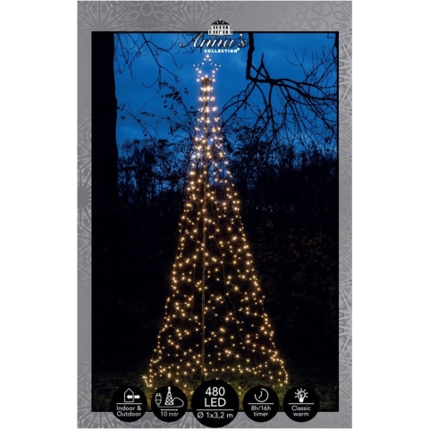 Tree With Star On Pole diameter100X320 cm480 Led Classic Warm - Anna's Collection