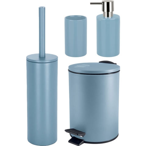 Badkamer accessoires set - WC-borstel/pedaalemmer/zeeppompje/beker - metaal/keramiek - lichtblauw -