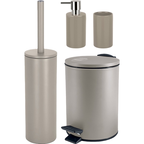Badkamer accessoires set - WC-borstel/pedaalemmer/zeeppompje/beker - metaal/keramiek - beige -
