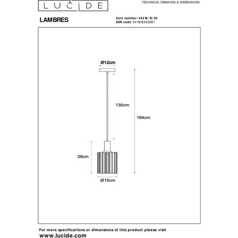 Lucide Lambres HanglampØ15 Zwart