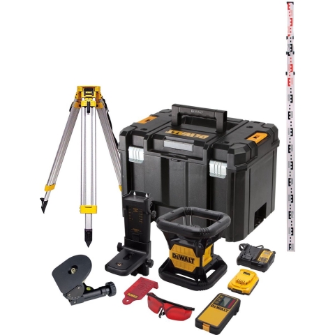 DeWalt DCE074D1R-SET - 18V XR Volautomatische roterende laser (Indoor) | rode laser + statief en meetlat - DCE074D1R-SET