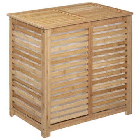 Wasmand Bamboe - Dubbele bak - 2x 50 liter compartiment - 58 x 40 x 60 cm - met deksel -