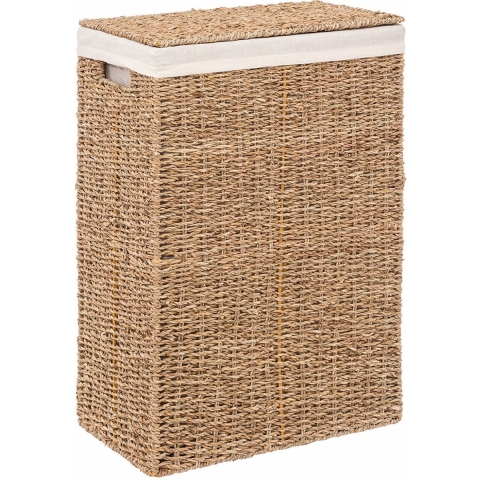 Wasmand - riet - met deksel - rechthoekig - 37 x 22 x 55 cm - 40 liter -