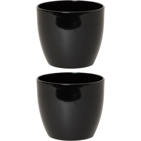 2x stuks bloempot glanzend zwart keramiek voor kamerplant H27 x D32 cm -